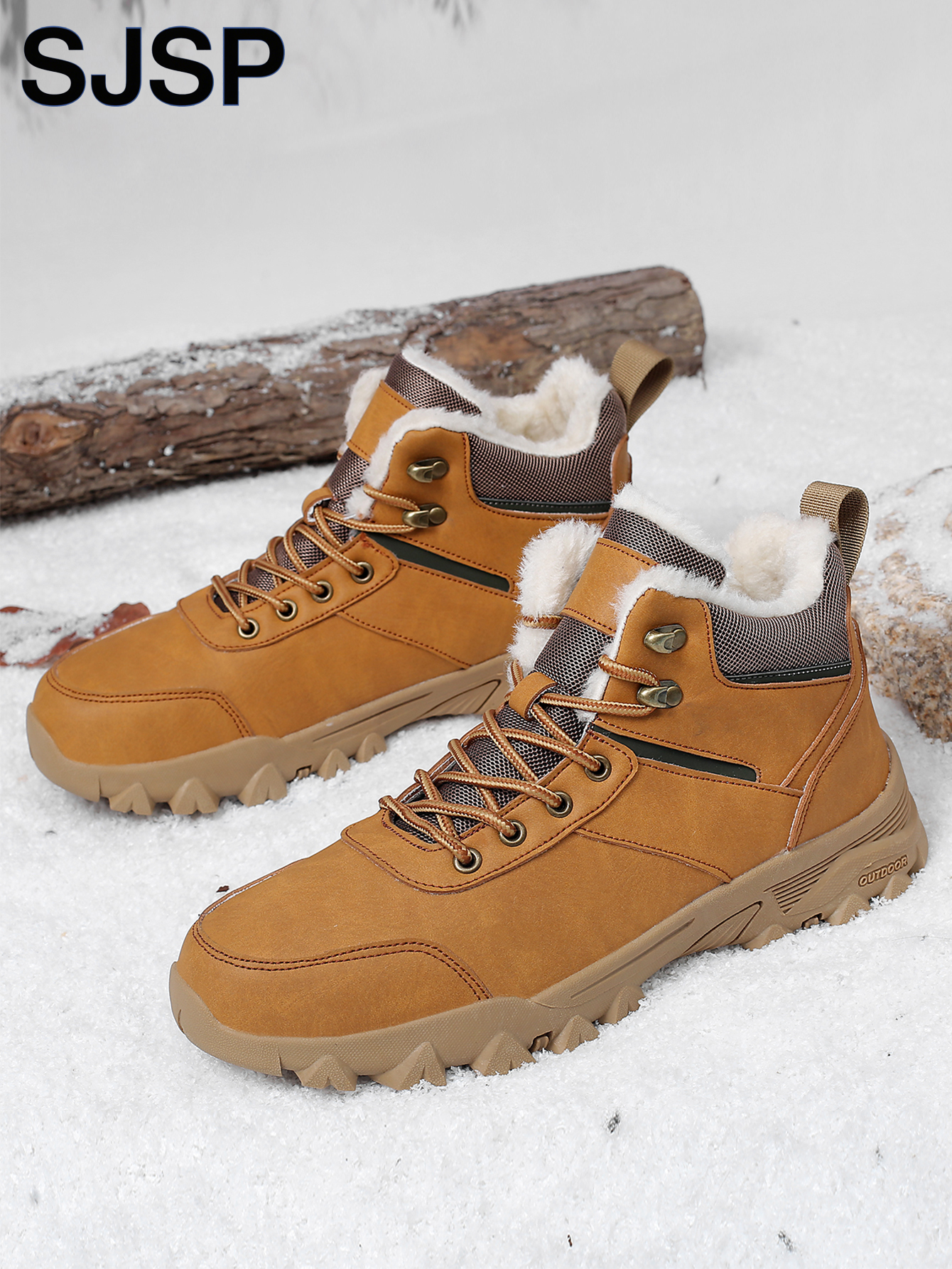 Men's New Fleece-Lined Warm Lace-Up High-Top Snow Boots, Leather Non-Slip and Wear-Resistant Outdoor Boots, Dual-Purpose for Winter Snow and Hiking, Retro Workwear Style Warm Design Boots, Suitable for Daily Commuting and Outdoor Adventures