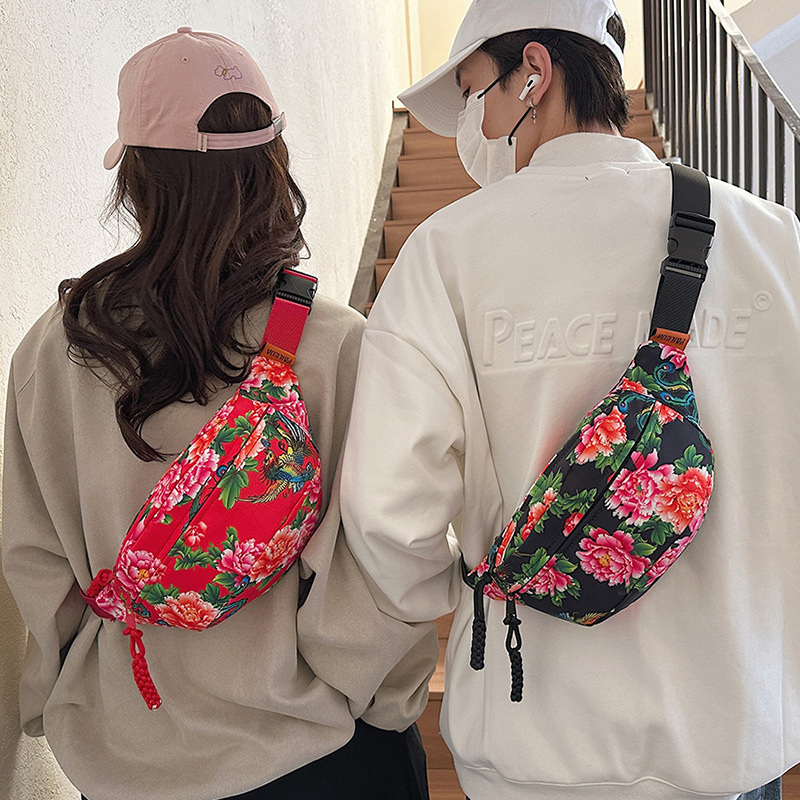 Fashionable Large Floral Trend Chest Bag Personalized Crossbody Waist Bag Single Shoulder Small Bag Popular Ethnic Style Dumplin