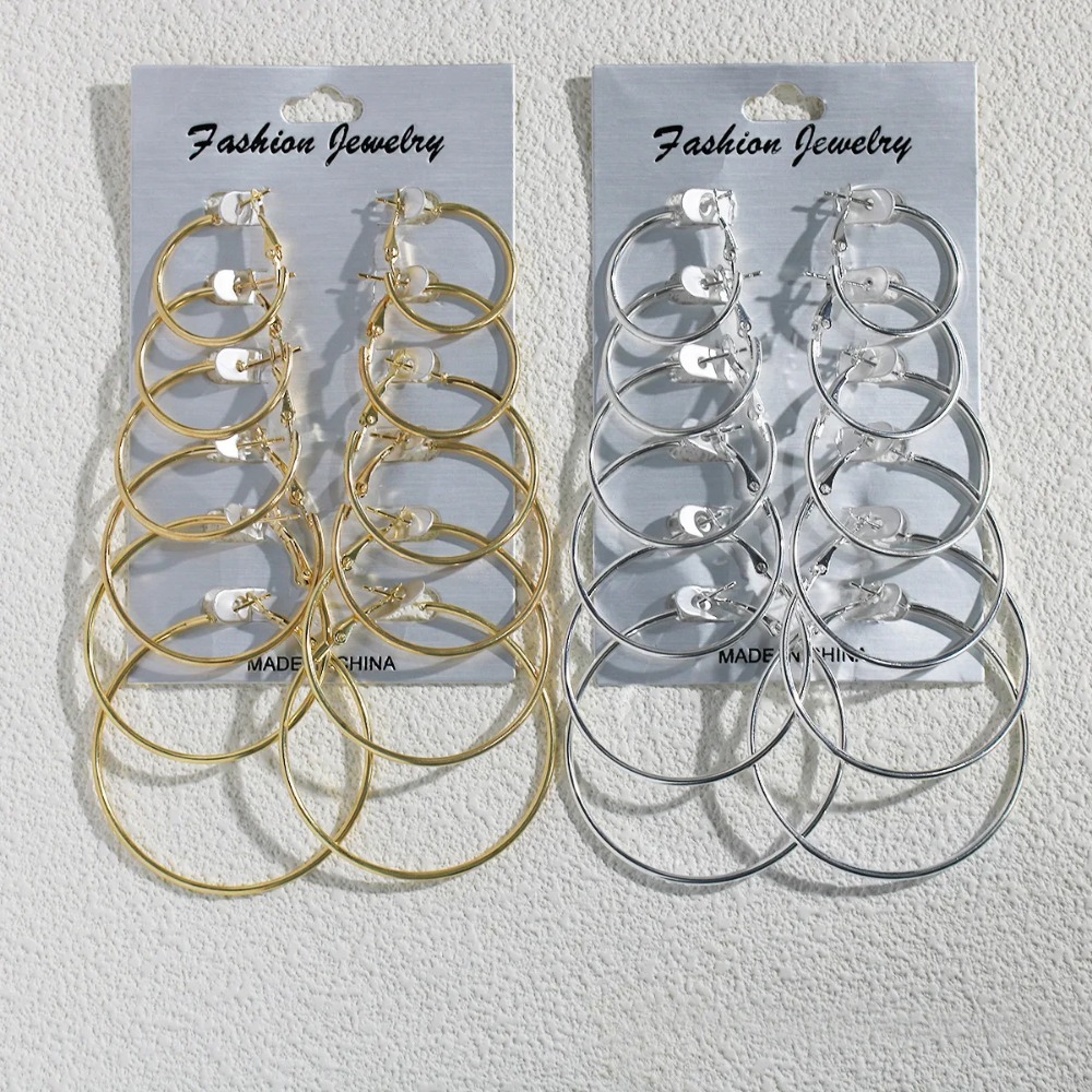 6 Pairs Big Gold Tone Metal Hoop Earrings Set for Women, Round Circle Hypoallergenic Fashion Earrings