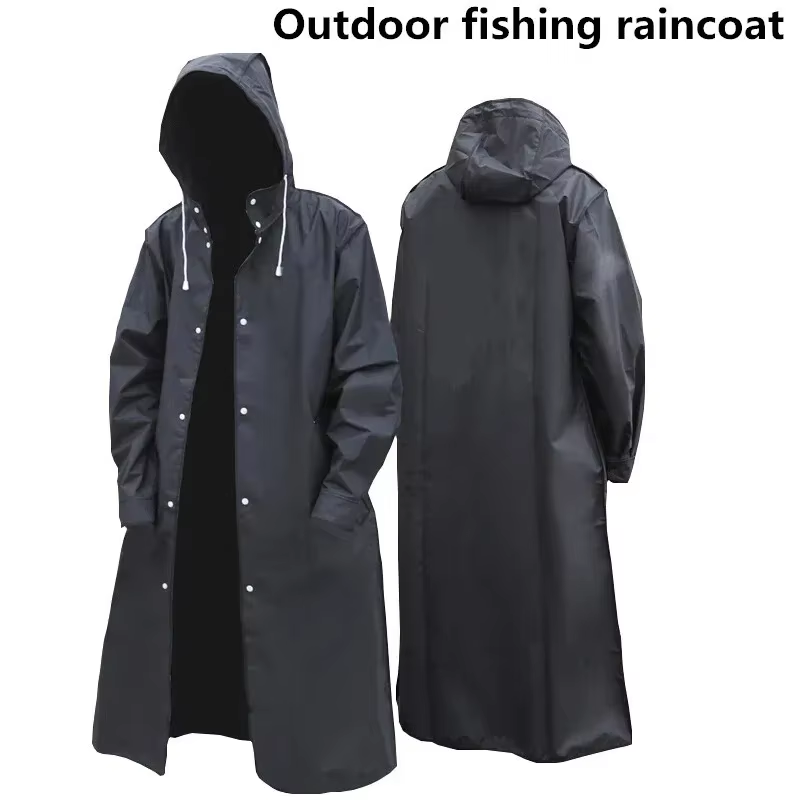 New Black Fashion Waterproof Long Raincoat Ladies Men Raincoat Hooded Outdoor Hiking Trip Fishing Mountaineering