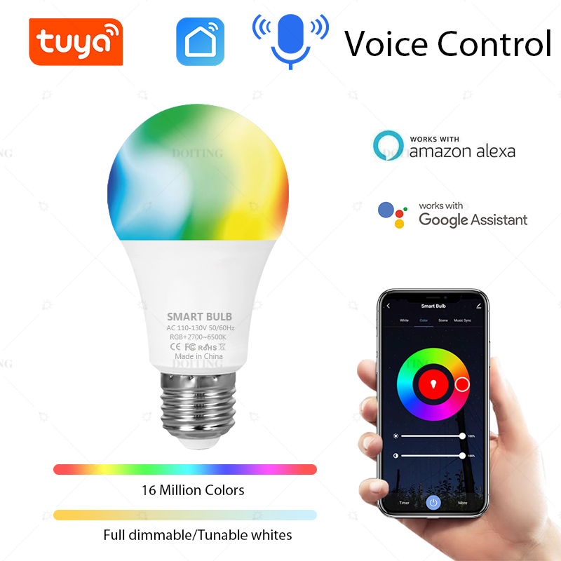 Tuya Smart WiFi Bulb E27 18W 12W 15W Smart Life APP Control Alice Alexa Voice Control Dimmable LED Lamp Works With Home