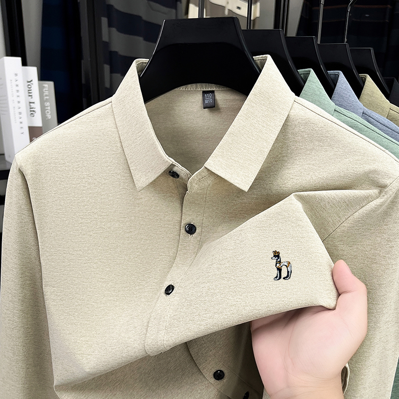 Quality Man Long-Sleeved Shirt Lapel Single-Breasted Puppy Embroidery Spring New Shirt Fashion Versatile Leisure Men's Clothing