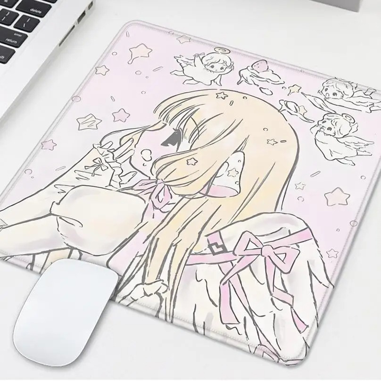 Sleepy Angel Pink Mouse Pad Anime Girl Gaming Keyboard Pads Gaming Accessories Thickened HD Desk mat Lock Edge Mousepad