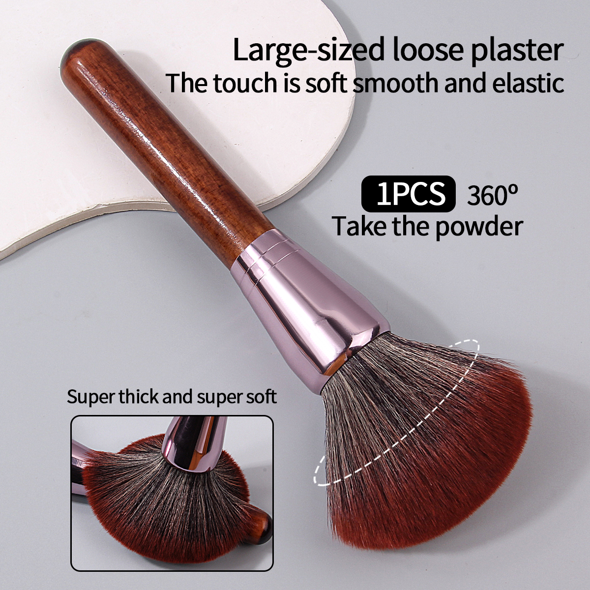 1Pc single retro and elegant wooden handle makeup brush, matte powder convenient blush brush, loose powder contouring brush