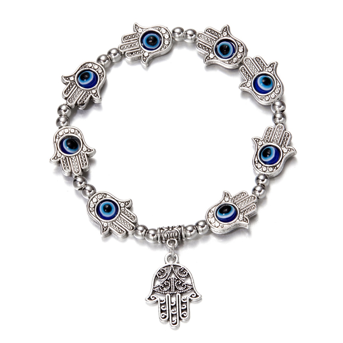 Vintage Hamsa Hand Fatima Evil Eyes Beaded Bracelet For Women Men Trendy Ethnic Turkish Lucky Demon Eye Palm Hand Bangle Jewelry dr. eyemo
