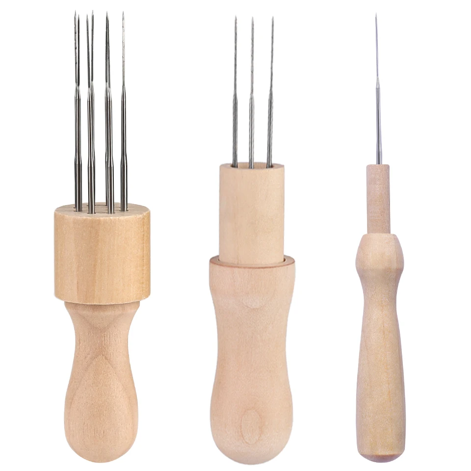 3 Sizes Needles Wood Handle Wool Felting Needles For Beginner Needle Felting Supplies DIY Material Package Felt Tool