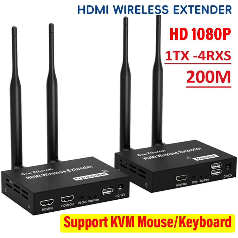 200M 1080P HDMI-compatible Wireless Extender HD Video Projector/Laptop/TV/Monitor Wireless Receiver Transmitter US/EU/UK/AU Plug