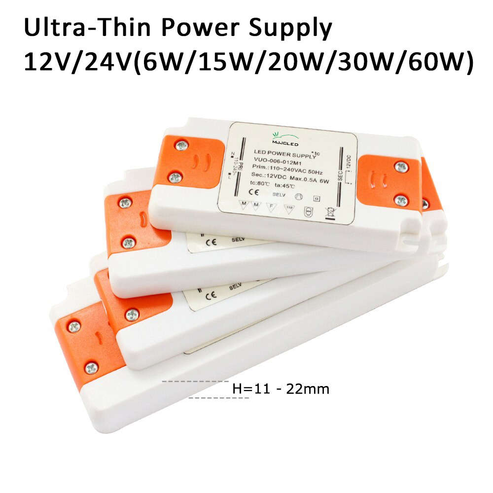 12V 24V Ultra Thin Power Supply Transformer LED Driver Constant Voltage 110V 220V to DC12V 24V 20W 30W 60W for LED Strip Lights