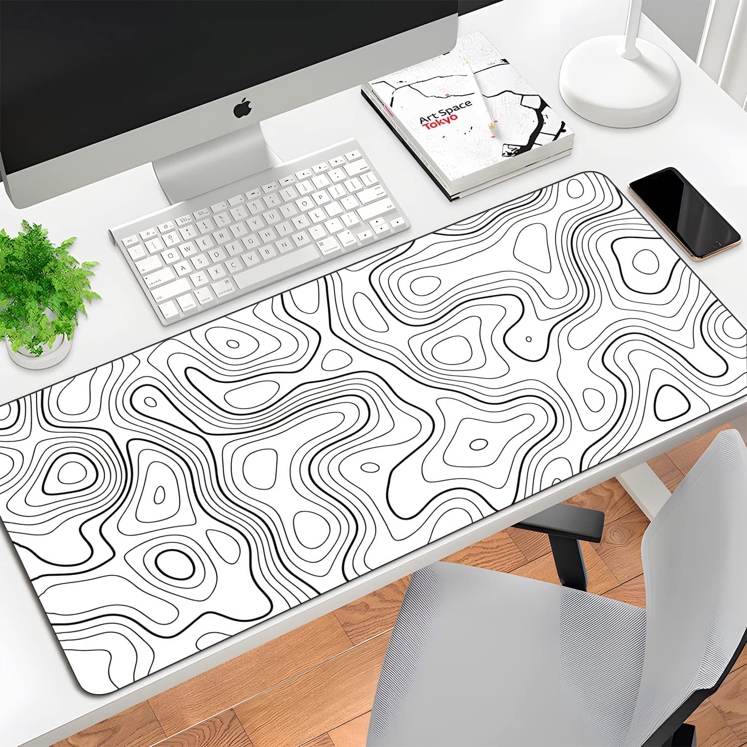 Black and White Mouse Pad Topographic Contour Large Mousepad Xxl Gaming Accessories Overlock Mouse Mat Computer Desk Mat