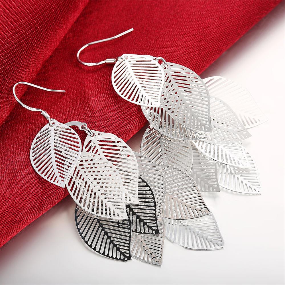 Earrings fashion 925 sterling silver earrings Jewelry Woman Layered Hollow Leaves Tassel Long Drop Trendsetter