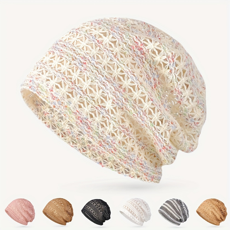 1PC Women's Lightweight Breathable Lace Brimless Hat-Geometric Hollow Design, Elastic Fit,Soft Knit,Elegant Spring Summer Hat