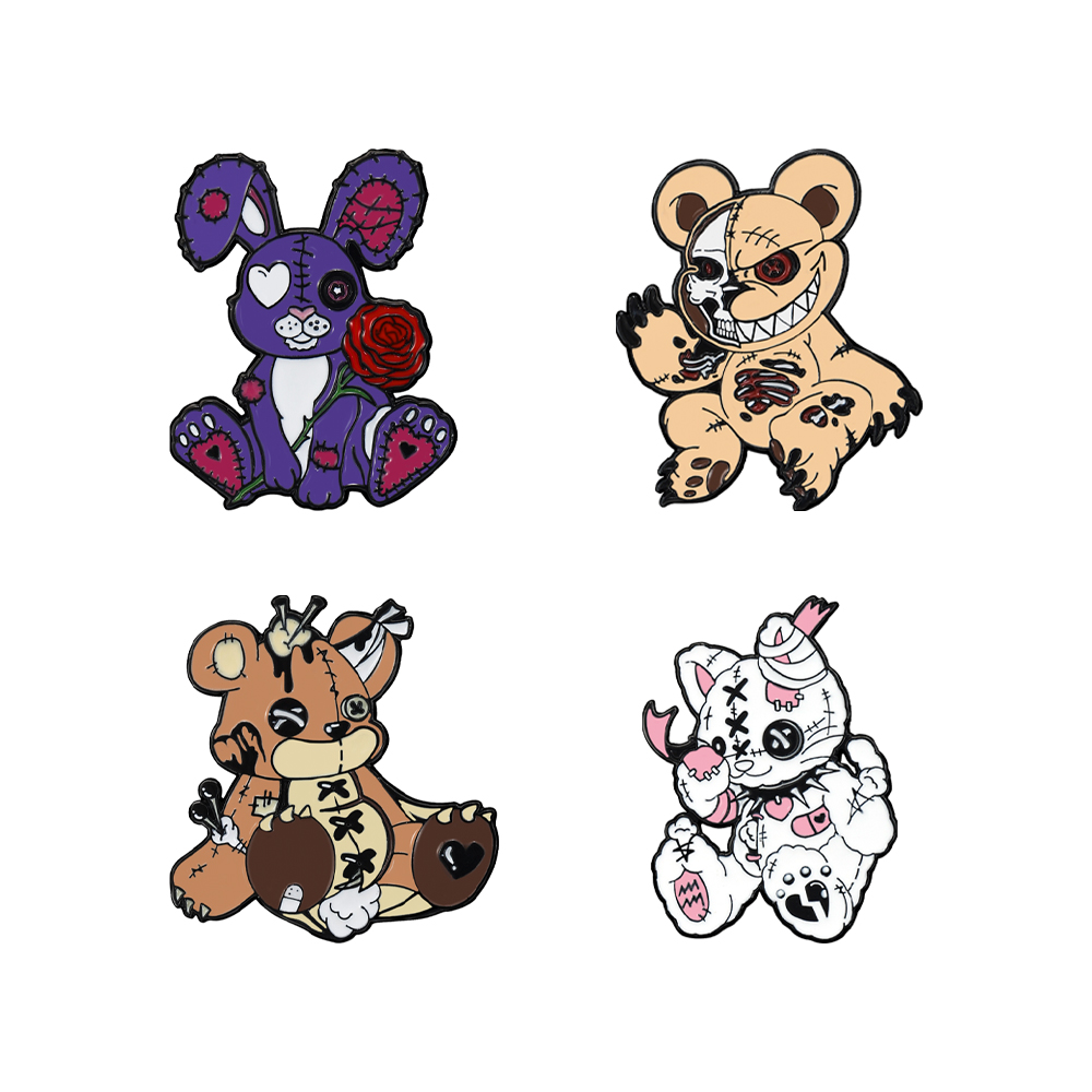 4pcs Set Cartoon Evil Patch Bear EnameL Pins Creative Halloween Brooches for Clothing Accessories Suitable for Jackets Caps Bags