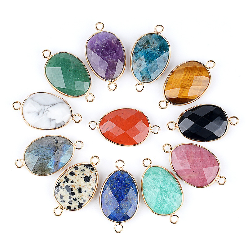 1pc Double Sided Faceted Natural Stone Slice Charm Pendants Connector for Jewelry Making DIY Earring Necklace Bracelet
