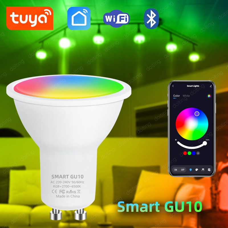 Tuya WiFi GU10 Smart LED Light Bulb Bluetooth GU10 Dimmable Lamps Smart Life App Control Spotlight Bulb Works With Alexa