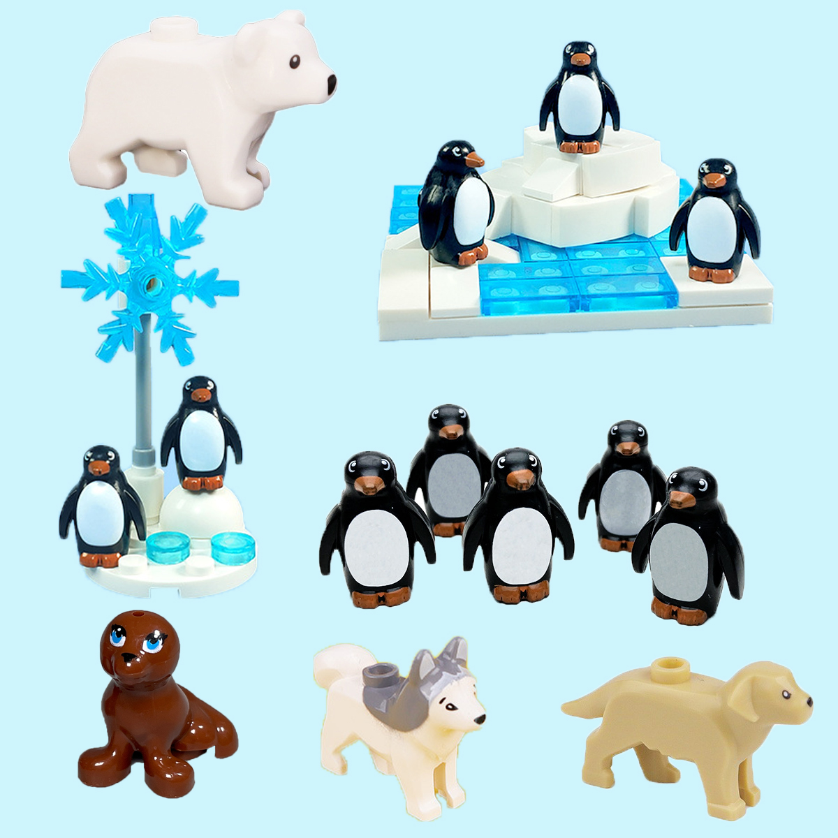 Penguin Building Blocks Set - MOC Glacier Animal Toys DIY Creative Bricks, Mini Snowflake Penguin Arctic World Playset