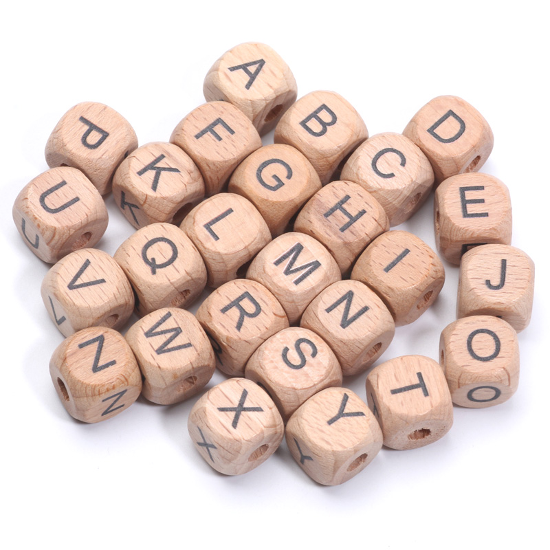 20Pcs 12mm Natural Letter Wood Beads Square Beech Alphabet Loose Spacer Beads For Jewelry Making Diy Necklace Bracelet