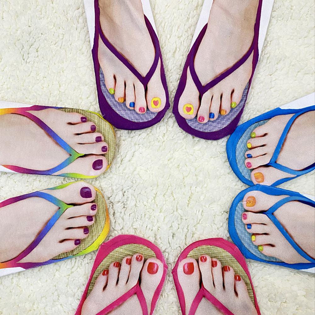 1 Pair 3D Printing Pattern Flip Flop Funny for Women Flip-flop Ankle Low Cut Floor Socks Hosiery Novelty Gifts