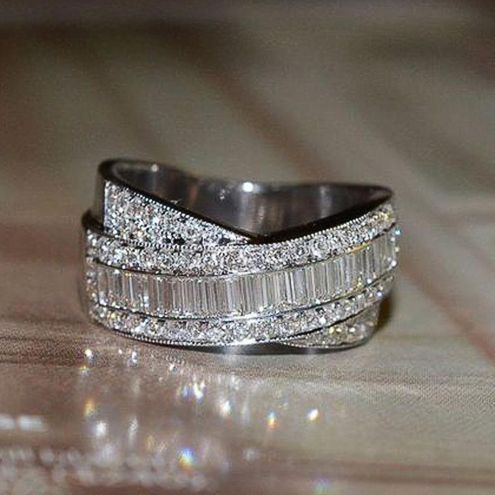 Huitan Brilliant Fancy Cross Finger Rings for Women with Special Design Square Crystal Zircon Bridal Wedding Fashion Jewelry
