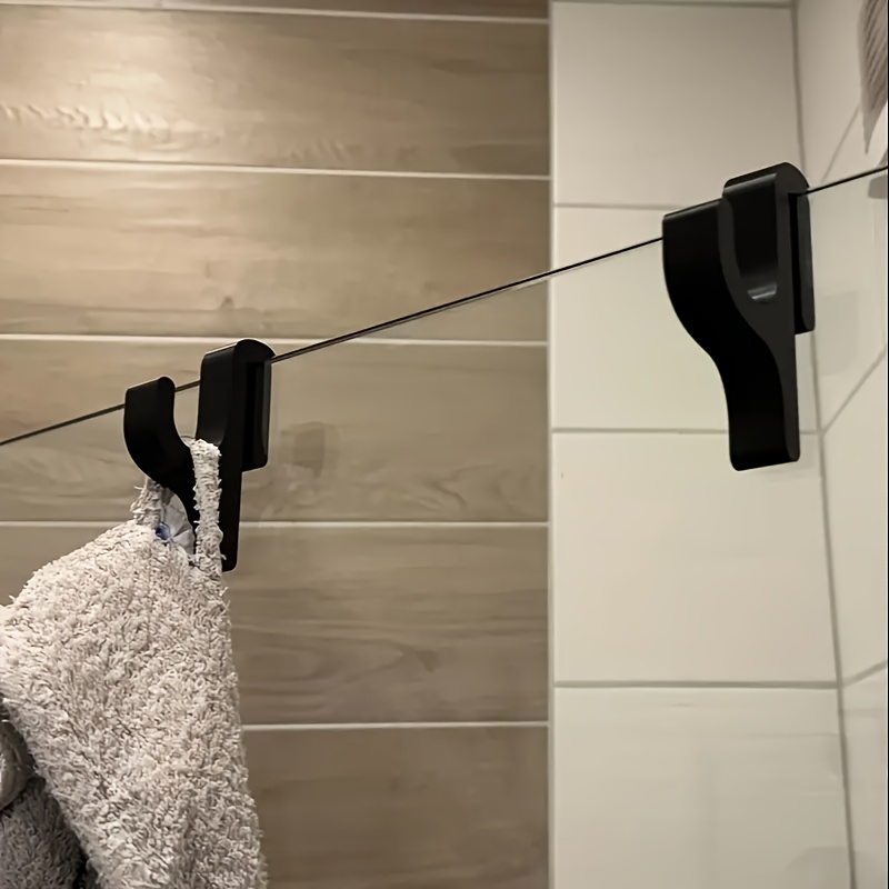 2pcs 3D shower hook for 8mm glass doors, easy to install bathroom organizer for bathroom towels and clothing hanging, durable