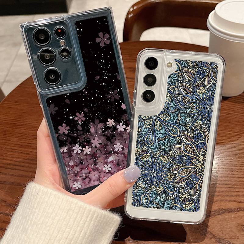 Flowers Pattern Silicone Case For Samsung Galaxy A14 A15 A56 A55 A54 A36 A26 A34 S25 S23 S24 Ultra S22 Plus S24 FE Clear Cover