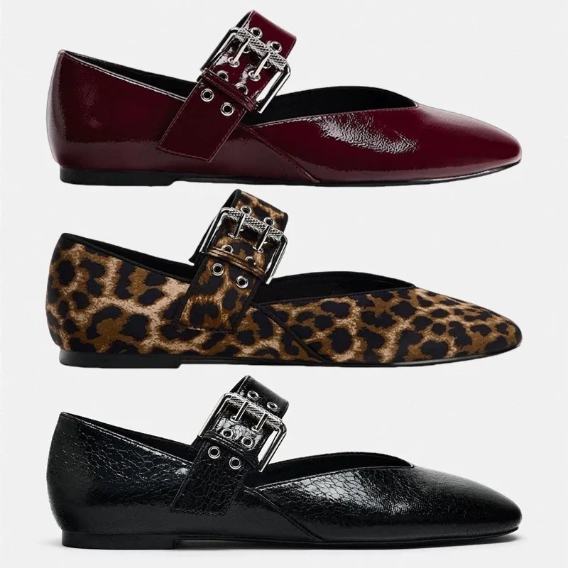 Shoes Women Flats Shallow Mouth Autumn Pointed Toe Loafers Ballerinas New Fall Leopard Retro Dress Shoes Zapatos De Mujer