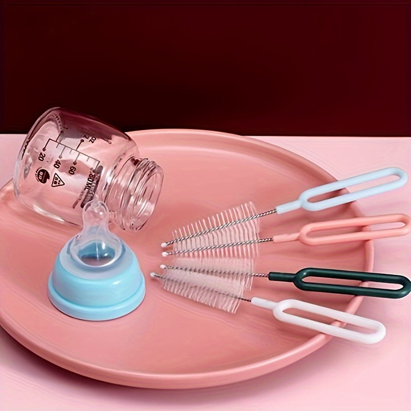 1 pc- stainless steel nipple brush with handle, 360 degree rotating nylon brush, bottle cleaning brush, teapot nozzle brush