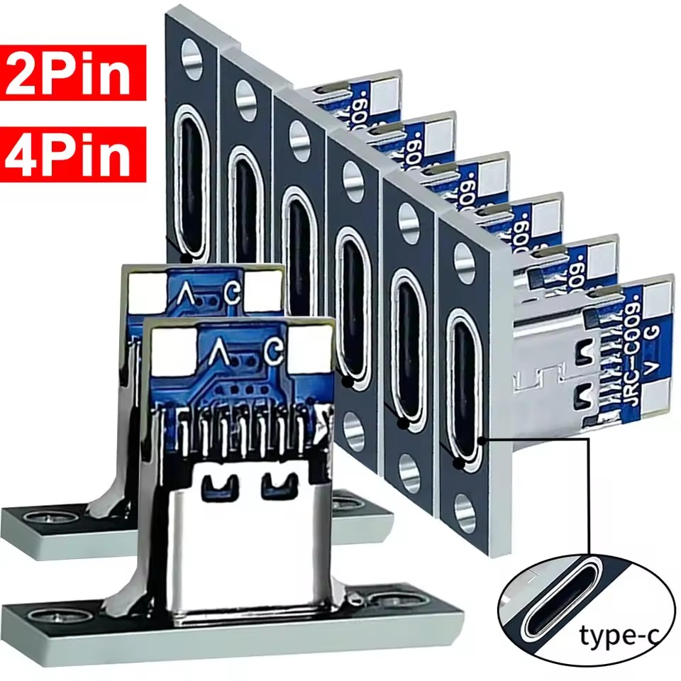 5/20pcs Type-C USB Jack 3.1 Type-C 2/4 Pin Female Connector Jack Charging Port USB 3.1 Type C Socket with Fixing Plate