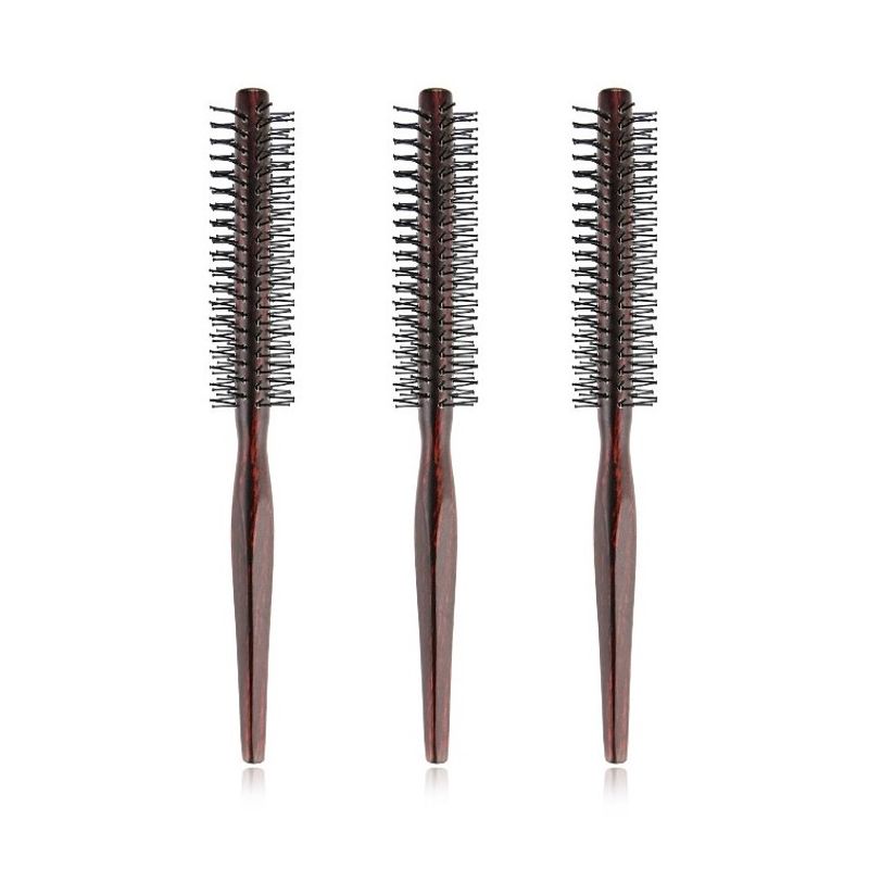 1PC Black Small Round Hair Brush for Thin or Short Hair Mini Round Nylon Hair Brush With Wooden Handle for Men Women CF8