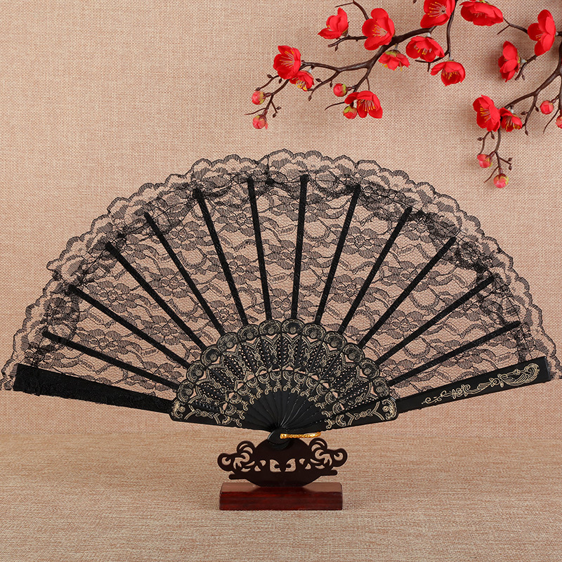 Retro Lace Fan Summer Dance Performance Photography Photo Props Portable Folding Hand Fan Decorative Fan Chinese Dance Fan