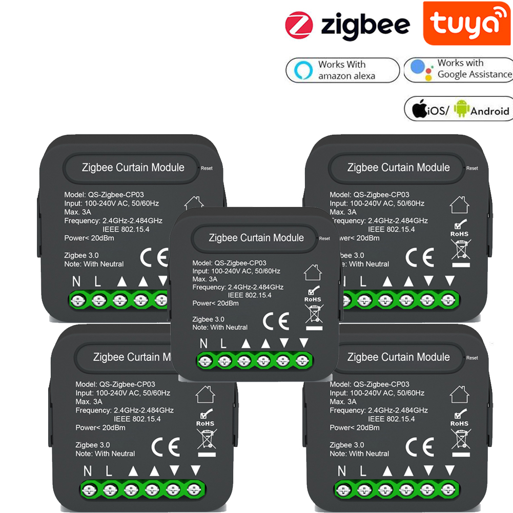 Tuya ZigBee WiFi Curtain Switch Module Smart Remote Control for Roller Blinds Shutter Motor Alexa Home Compatible