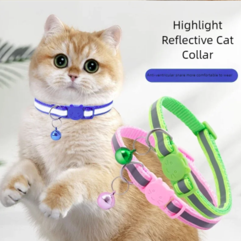 Gold Stars and Moon Cat Collar with Reflective Safety Buckle and Bell Adjustable Cats And Small Dogs Collars