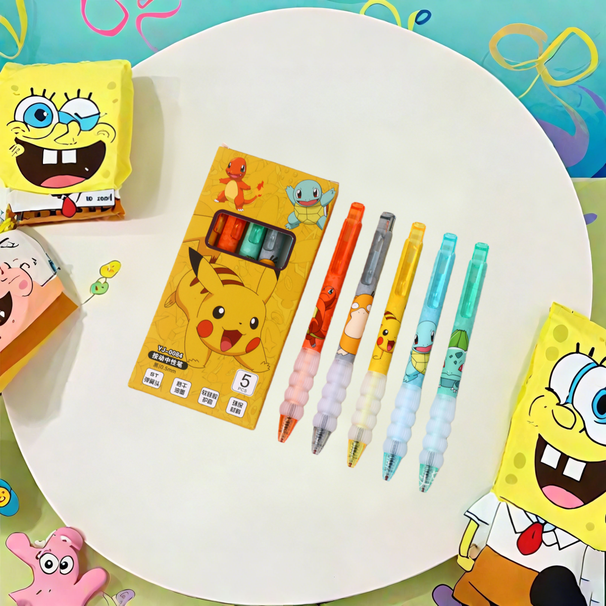 1/5 Pairs Pikachu Cartoon Anime Black Soft Silicone Gel Pen - Quick-Drying, Suitable for Students, School, and Exams Unisex