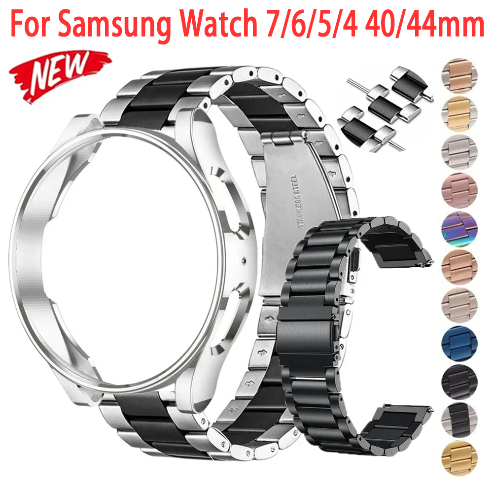 TPU Case Band For Samsung Watch 7 40/44mm Stainless Steel Business Bracelet Strap For Galaxy Watch 4 5 6 40/44mm Metal Correa