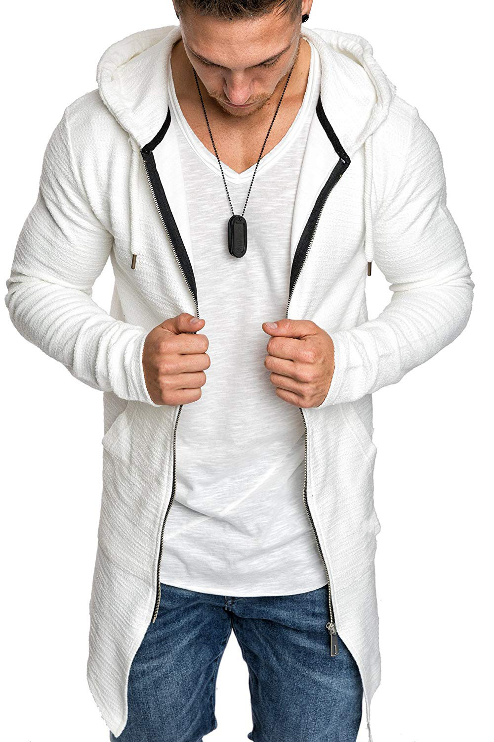 Long Windbreaker Hoodie Coat Fashionable Men's Winter Windbreaker Stylish Hooded Long Coat for Cold-proof Comfort for Autumn