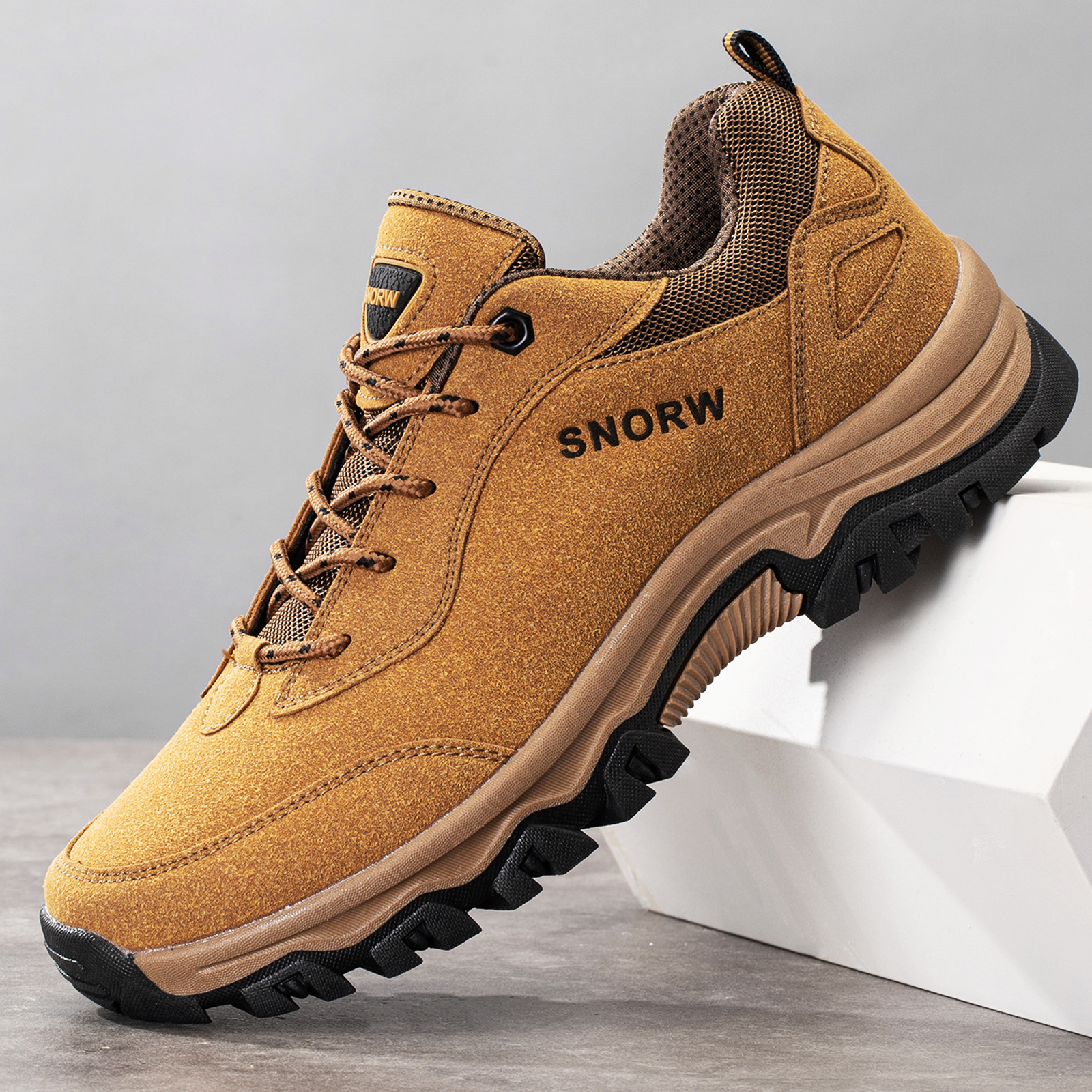 HIKEUP Winter Boot Men Outdoor Hiking Boots Suede High Top Leather Outdoor Trekking Sneakers Mens Mountain Tactical Boots