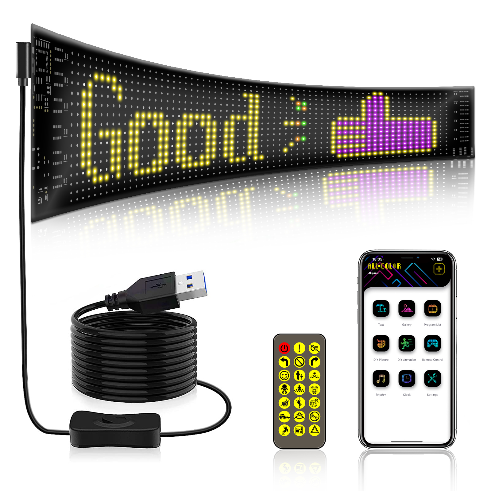 LED Flexible Screen Addressable RGB Matrix Pixel Panel Light Scrolling Text Animation APP&Remote Control Pattern Display Decor