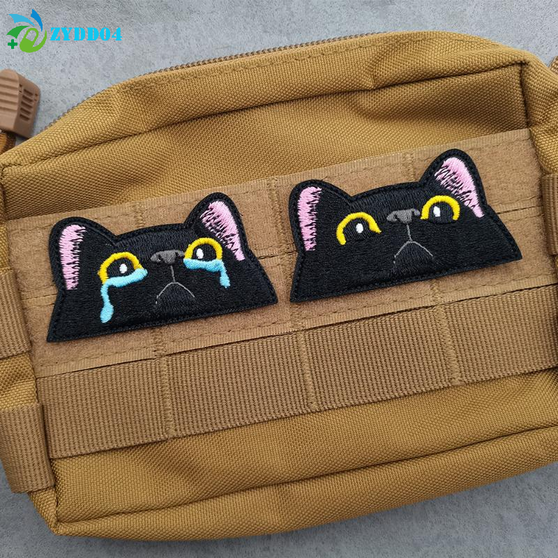 ●1PCS Cute Lovely Black Cat Patch - Peeping & Crying Cat Embroidered Patch Kitten Iron-on Sew For Clothing, Bags, Accessories