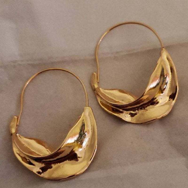 New Metal Pleated Geometric Earrings Fashionable Retro women's Smooth Gold Exaggerated Jewelry