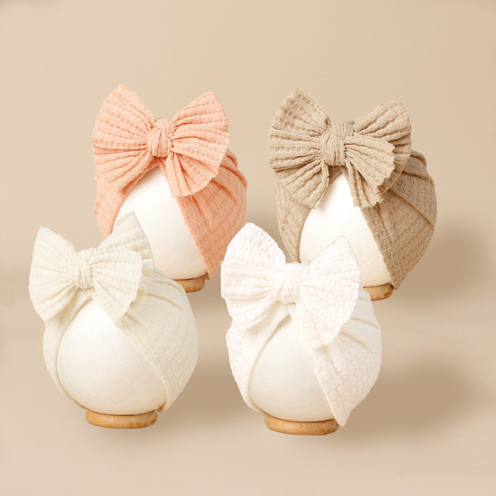 1pcs Knitted Waffle Bow Children's Hat Soft Comfortable High Elasticity Baby Brimless Headband Hat Sweet Cute Baby Pullover Hat