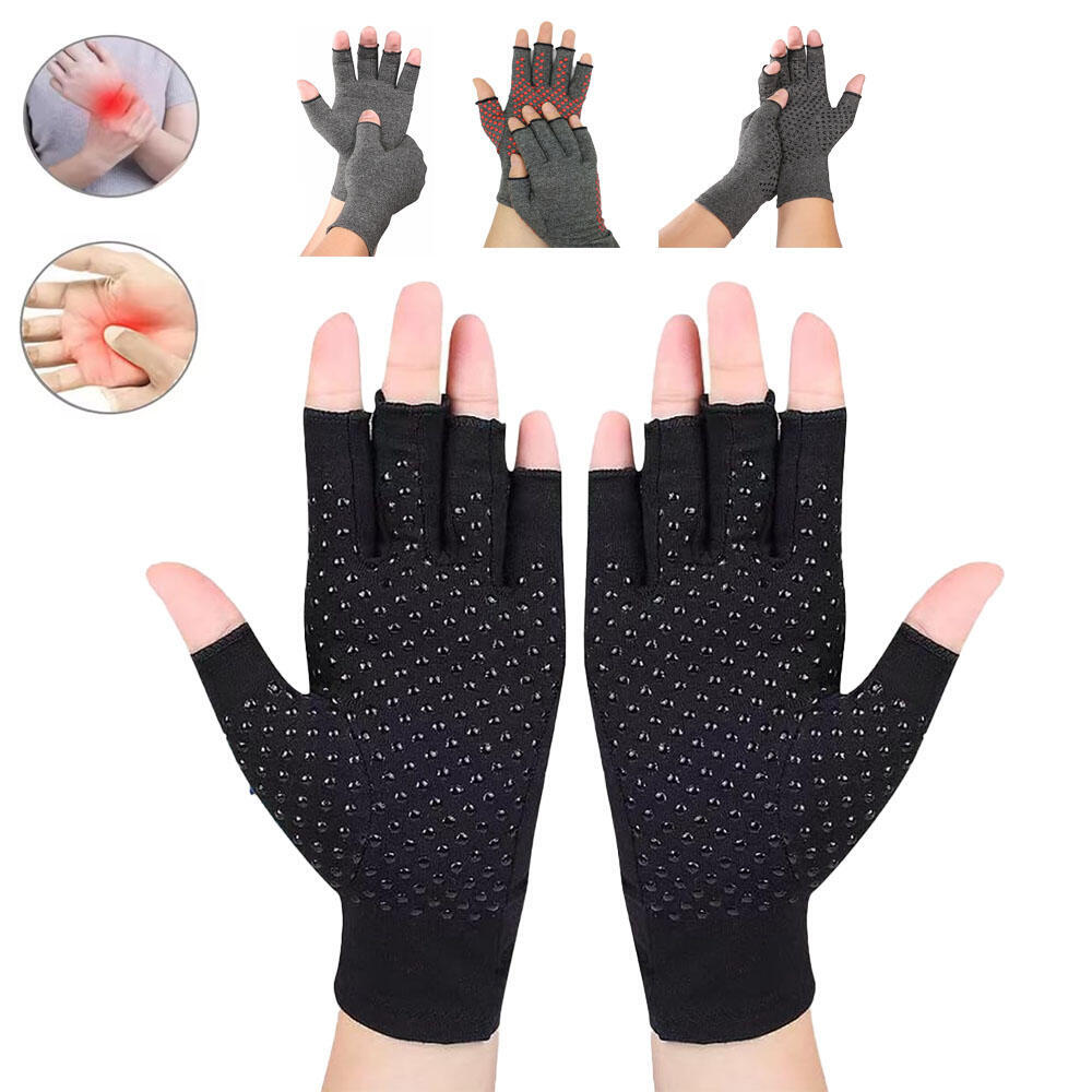 1 Pair Grey Half Finger Compression Gloves for Men And Women Anti-Slip Pressure Arthritis Relief Instant Pain Relief