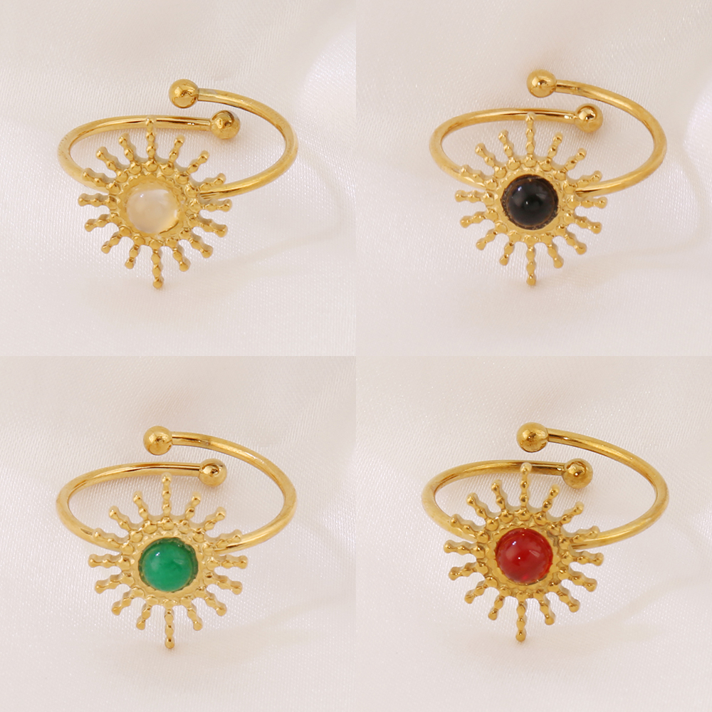 316L Stainless Steel Agate Stone Sun Ring For Women Luxury Natural Stone Irregular Charms Rings Adjustable Open Rings Jewelry