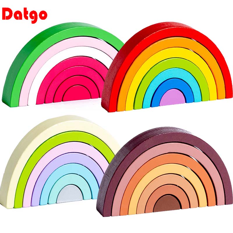 New Kids Montessori Arch Bridge Rainbow Building Blocks Wooden Toys Baby Early Education Color Cognitive Blocks Toy
