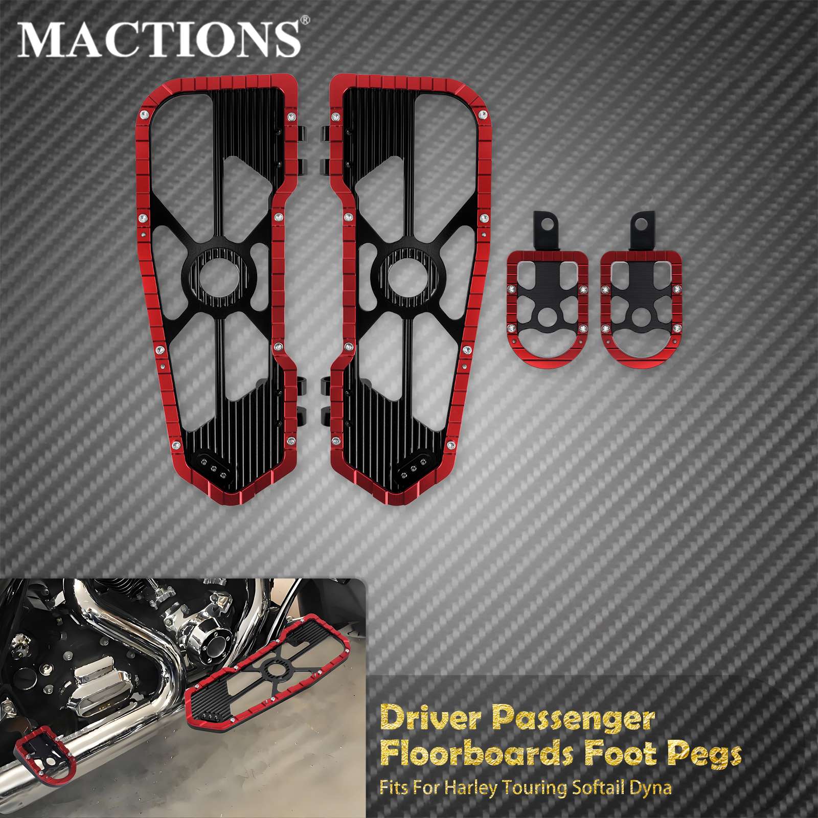 Motorcycle Driver Floorboards Passenger Footpegs Front Rear Footrest For Harley FL Softail Fat Boy 86-2017 FLD 12-2016 Touring