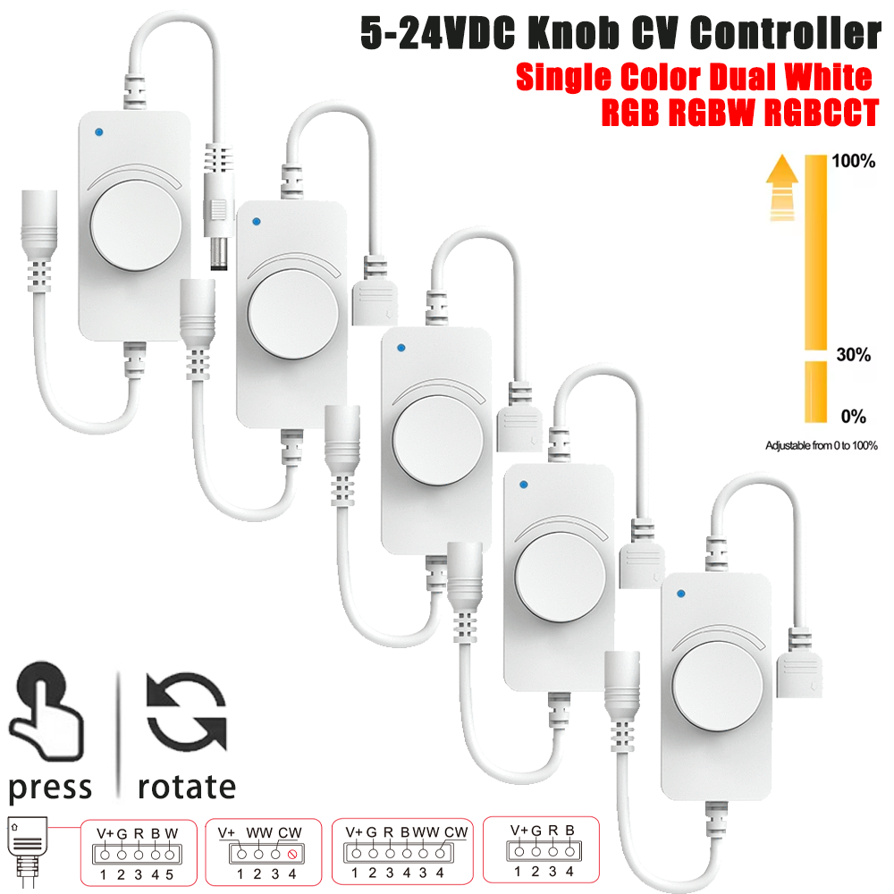 2.4GHz LED Strip Controller DC5-24V Knob+RF LED Dimmer Knob CV Controller for COB Single Color CCT RGB RGBW RGBCCT LED Strip