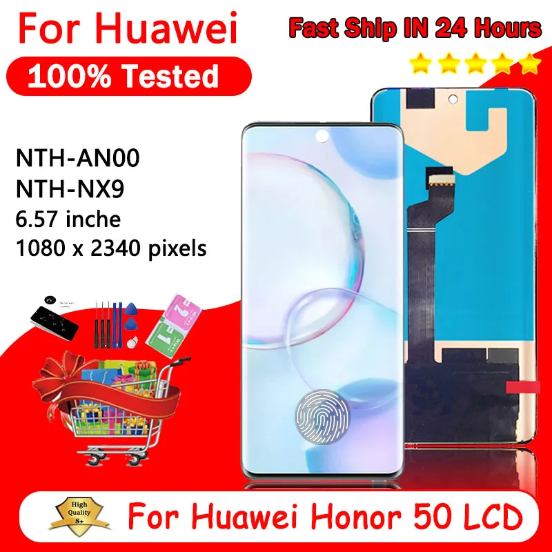 6.67"New LCD For Huawei Honor 50 LCD Display Frame Touch Panel Digitizer For Honor50 NTH-AN00 NTH-NX9 Display With Fingerprint