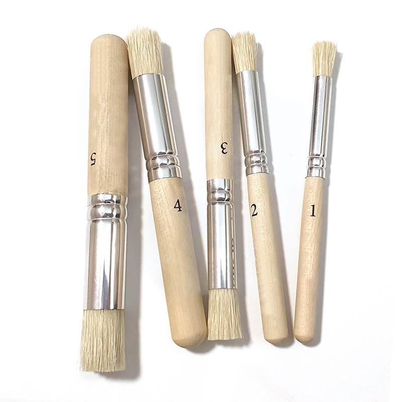5pcs/Set Bristle Solid Wood Short Pole Oil Round Paintbrushs Mini For Students Art Painting Brush Art supplies