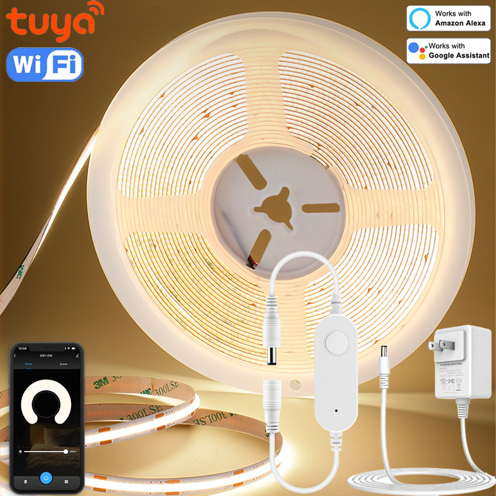 Tuya Smart WiFi COB LED Strip Light 320leds/M 12V Warm White Wardrobe Cabinet Lighting Room Decor for Alexa Assistant lightify