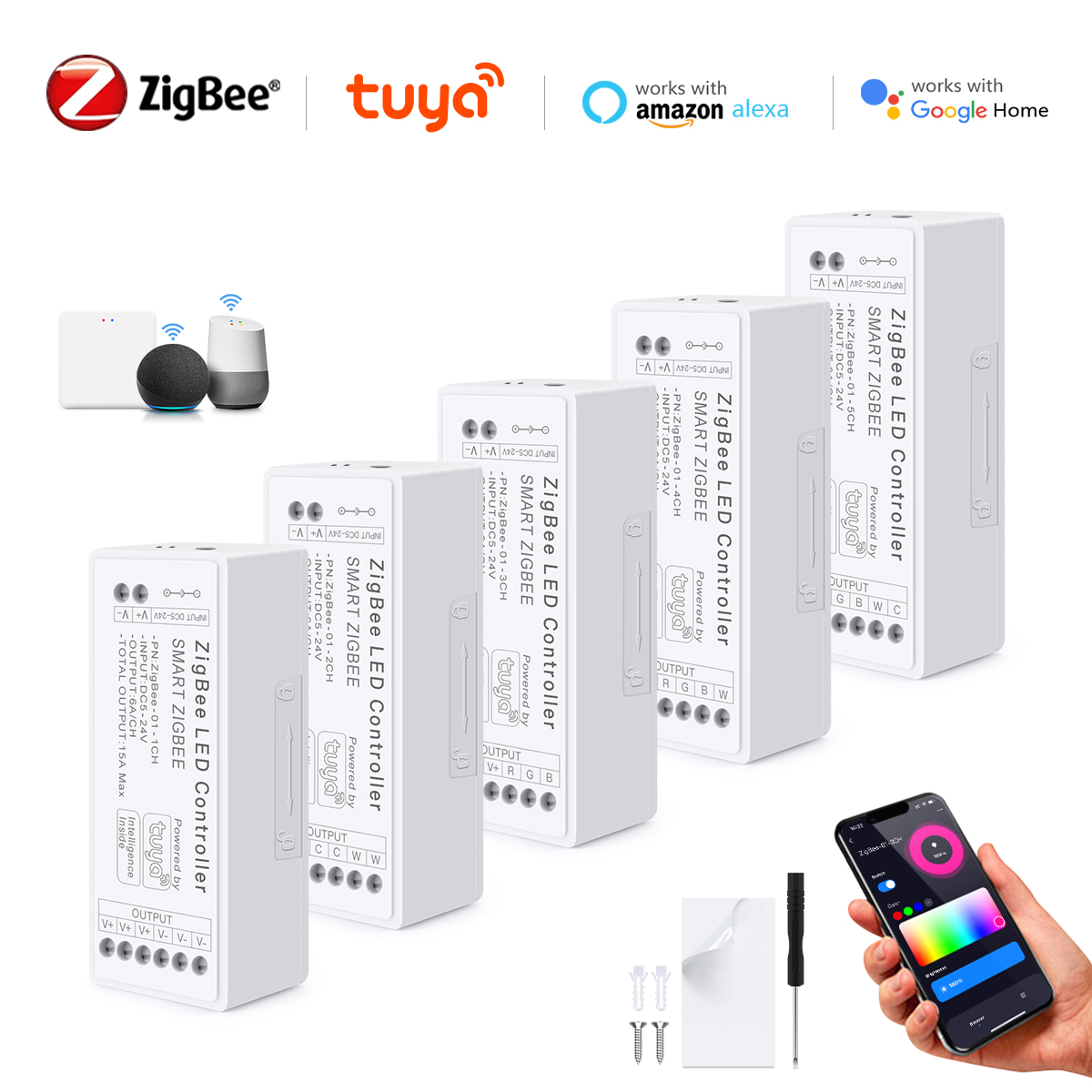 WiFi LED Strip Lights Switch LED Controller Zigbee 3.0 DC5V-24V Tuya CCT RGB RGBW RGBCCT COB Neon Tape Dimmable Smart Dimmer