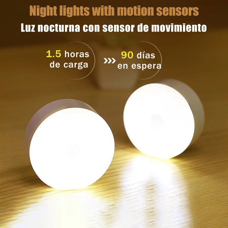 Wireless Magnetic Motion Sensor USB Rechargeable LED Night Light Warm White No Flicker for Closet Bed Cabinet with Switch