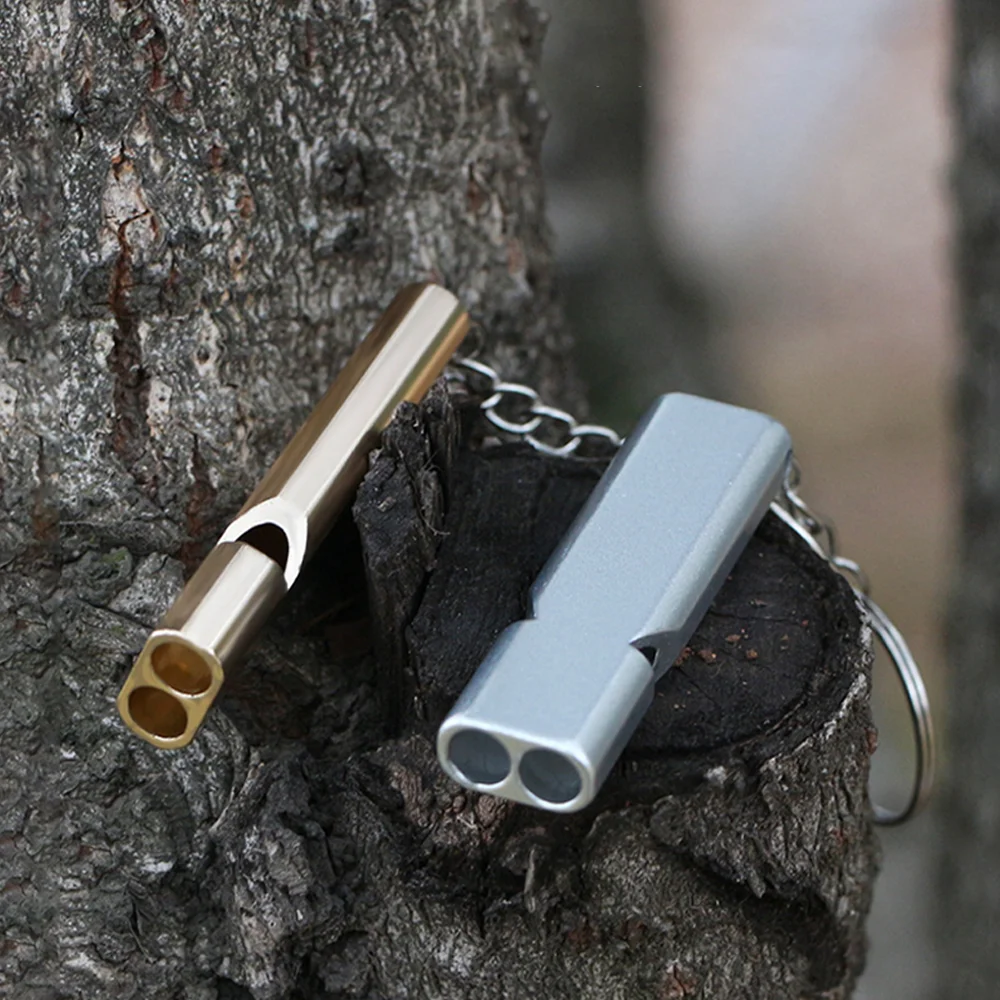 Flat Aluminum Alloy Dual Frequency Survival Whistle Double Tube Outdoor Survival Survival Whistle Equipment Equipped EDC Tool